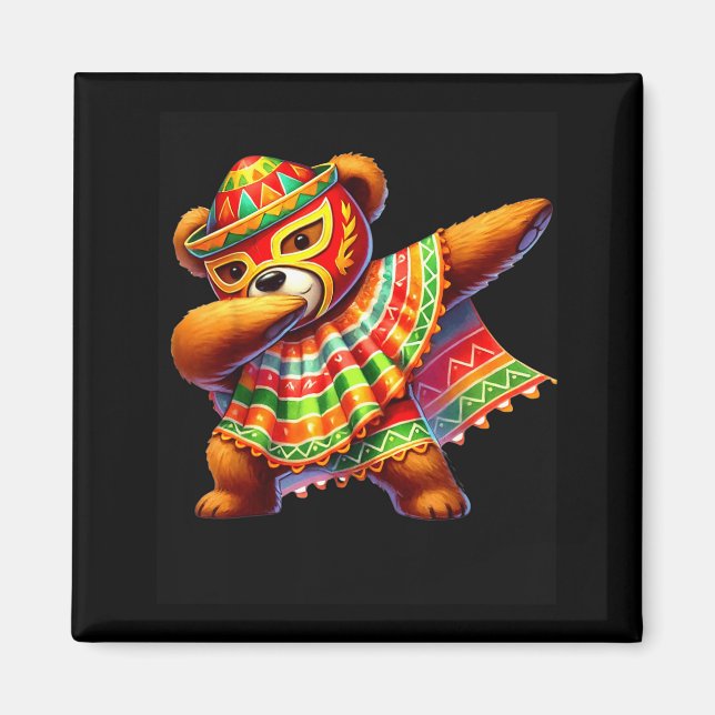 Íman Urso de pelúcia Dabbing Lucha Libre Cinco De Mayo  (Frente)