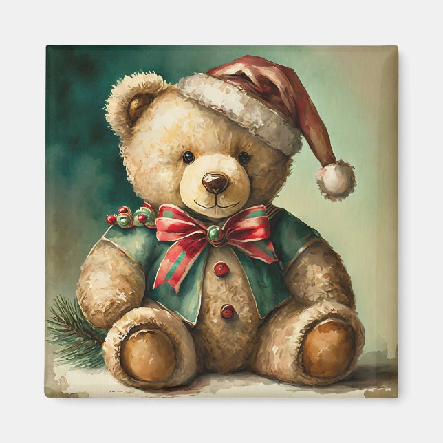 Íman Urso de pelúcia de Natal vintage (Frente)