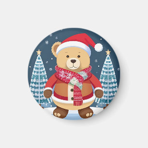 Íman Urso de Pelúcia Festivo Com Chapéu de Papai Noel