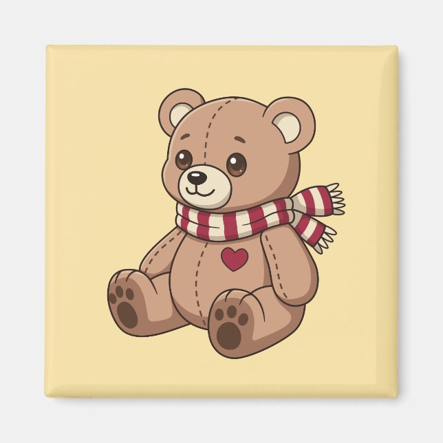 Íman Urso de Pelúcia Fofo com Cachecol Listrado Amarelo (Frente)