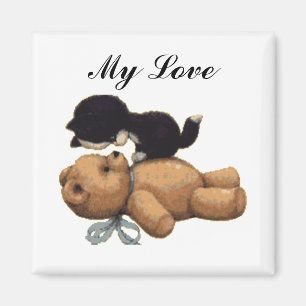 Íman Urso de ursinho bonito e gato preto - meu amor