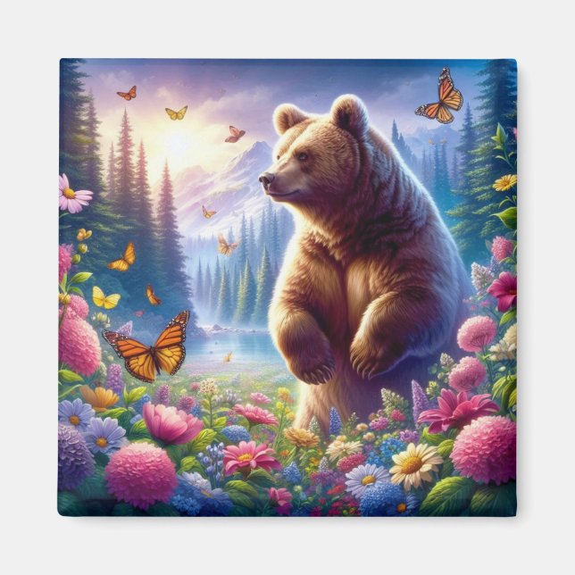 Íman Urso e borboletas bonitos e coloridos (Frente)