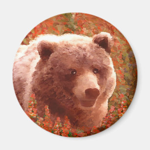 Íman Urso Grizzly na Pintura de Arte Selvagem com Algas