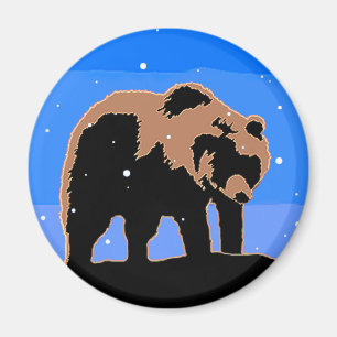Íman Urso Grizzly no inverno - Arte original sobre a vi