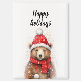 Íman Urso Inverno com Chapéu Vermelho Cozy