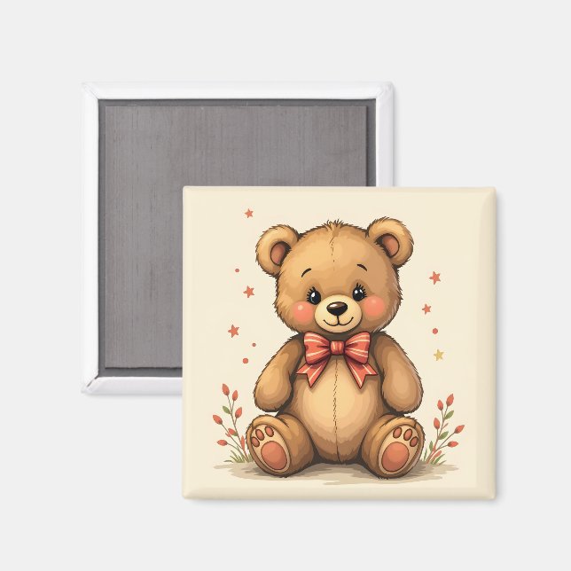 Íman Urso marrom pequeno e fofo com gravata (Front/Back)