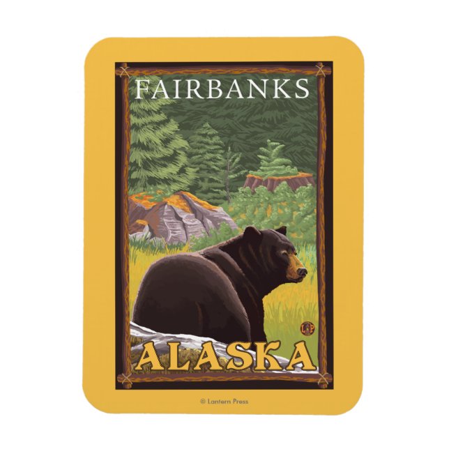 Íman Urso Negro em Floresta - Fairbanks, Alaska (Vertical)