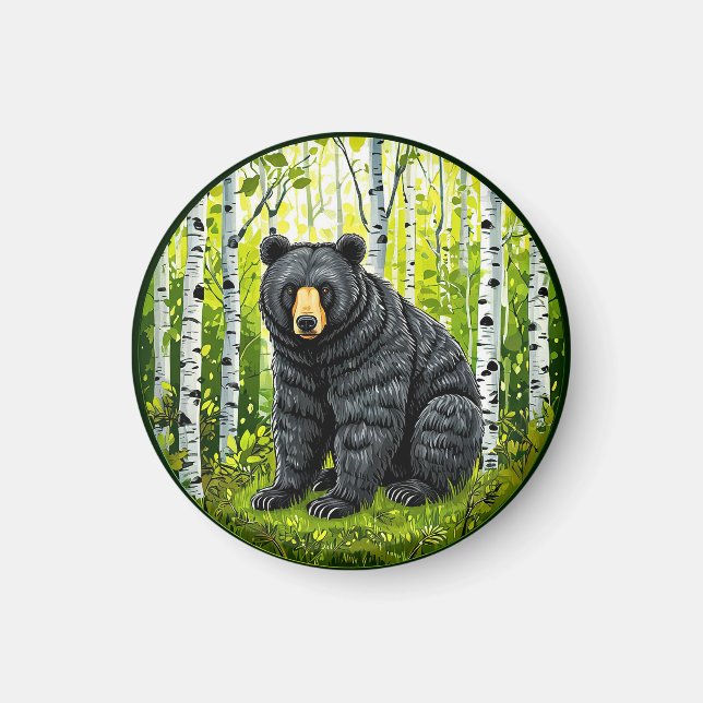 Íman Urso Negro em uma Floresta de Bétulas (Frente)