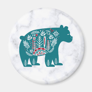 Íman Urso Nórdico Azul Escandinavo Vintage em Marble