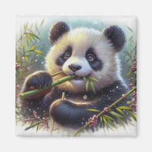 Íman Urso Panda Adorável Comendo Bambu