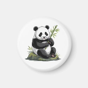 Íman Urso Panda Fofo da Moda Com Bambu Verde