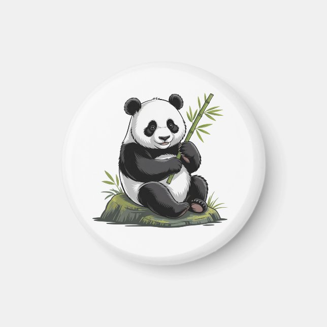Íman Urso Panda Fofo da Moda Com Bambu Verde (Frente)