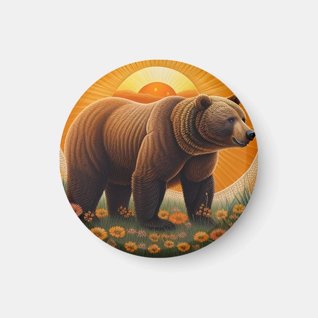 Íman Urso Pardo Majestoso em Pé em um Campo (Frente)