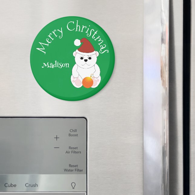 Íman Urso polar Feliz Natal Verde Nome personalizado (In Situ (Fridge))