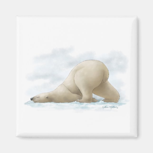 Íman Urso Polar Fofo Desenho Animado na neve (Frente)