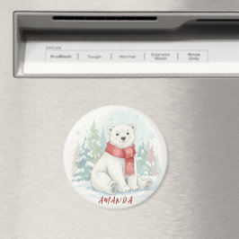 Íman Urso Polar Inverno Aquarela Fofa