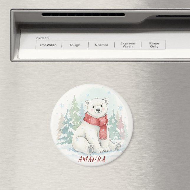 Íman Urso Polar Inverno Aquarela Fofa  (In Situ (Dishwasher))