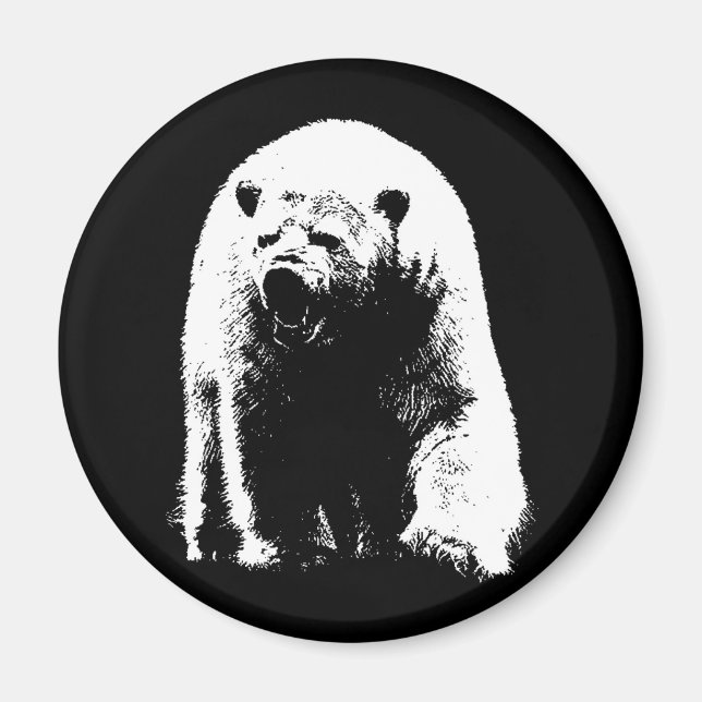 Íman Urso Polar Pop de Arte Preta e Branca (Frente)