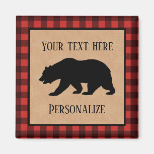 Íman Urso Preto Em Xadrez Vermelho E Preto Personalizad