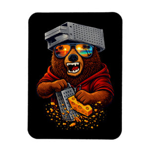 Íman Urso Retro Com Chapéu Espeto de Queijo e Óculos de