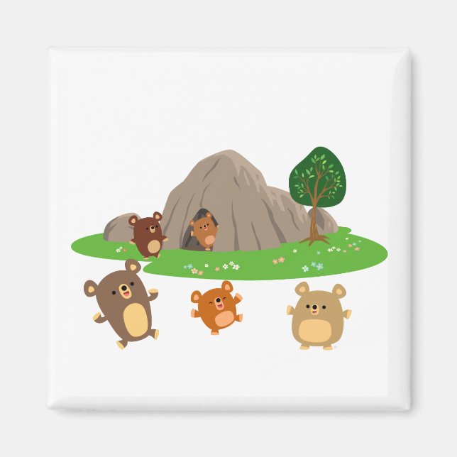 Íman Ursos bonitos de desenho em um ímã de caverna (Frente)