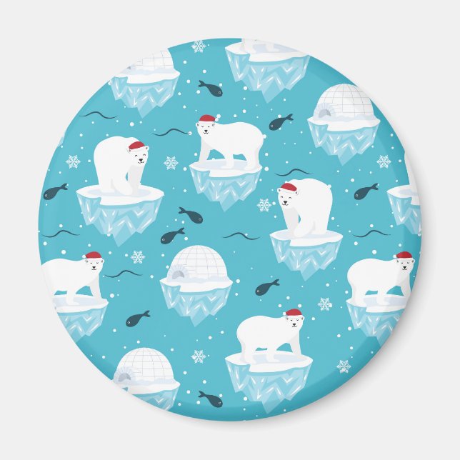 Íman Ursos Polares Bonitos em Santa Hats, Padrão de Nat (Frente)