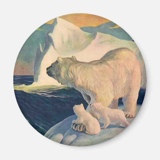 Íman Ursos Polares Vintage em Iceberg, Animais Selvagen (Frente)