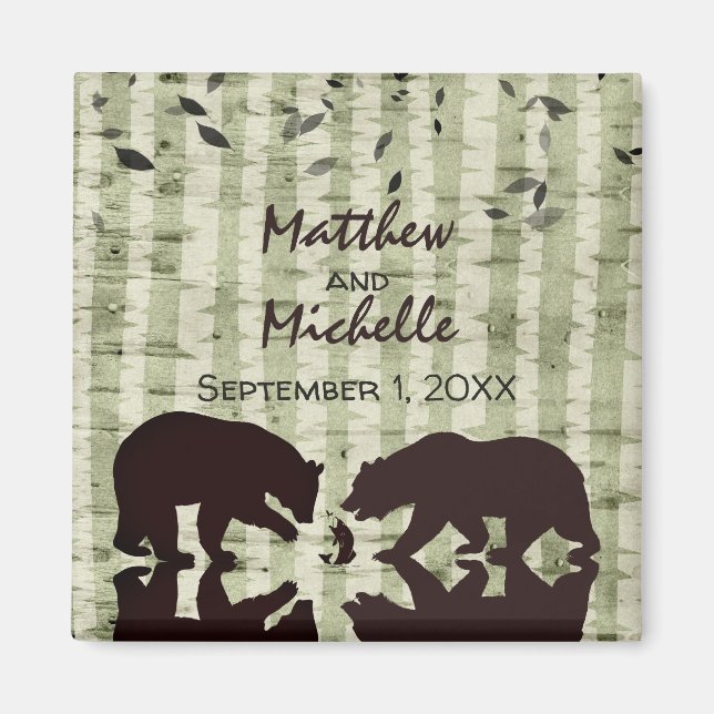 Íman Ursos Russos De Madeira A Pescar, Casamento De Árv (Frente)