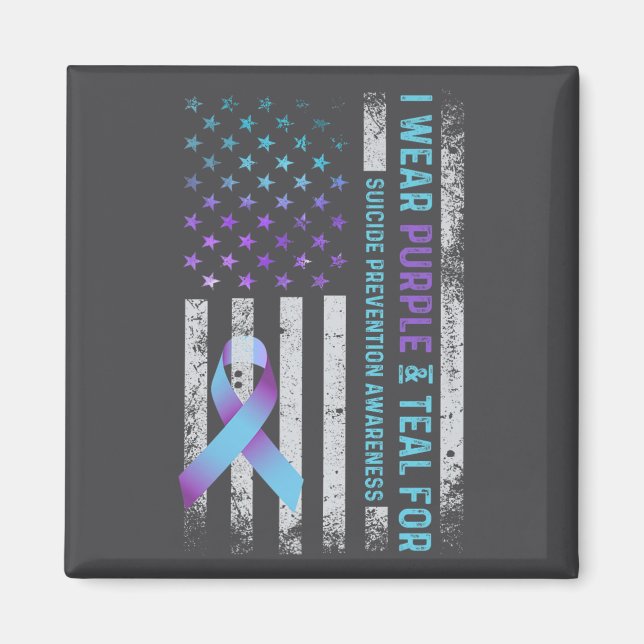 Íman Us Flag I Wear Purple And Teal Suicide Prevention  (Frente)