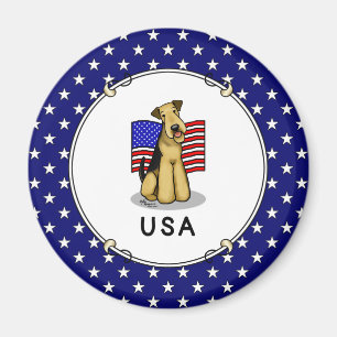 Íman USA American Flag Airedale Terrier Dog - Cute