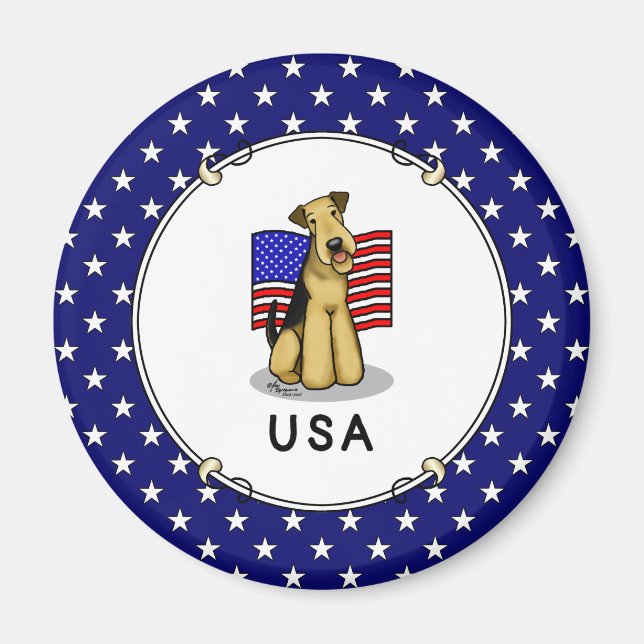 Íman USA American Flag Airedale Terrier Dog - Cute (Frente)