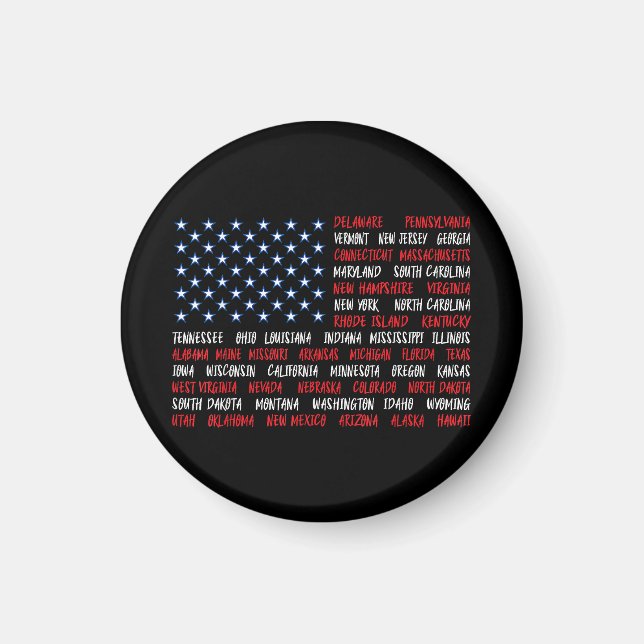 Íman USA American Flag All 50 State Names (Frente)