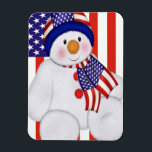 Íman USA Christmas Snowman<br><div class="desc">Pequeno e bonito bonzinho bonzinho homem de neve de Natal americano/americano vestindo um chapéu e cachecol com a bandeira design dos estados unidos sobre eles ...  produtos de Natal patrióticos perfeitos de Ricaso</div>