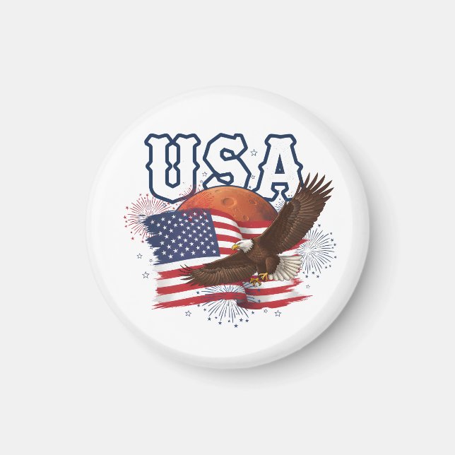 Íman USA Patriotic Eagle with Mars Red Planet Design (Frente)