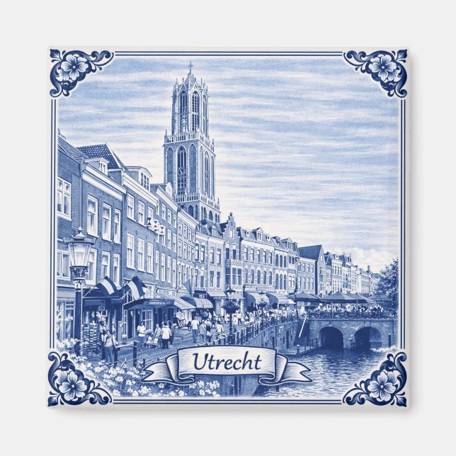 Íman Utrecht canal houses Delft Blue style magnet (Frente)
