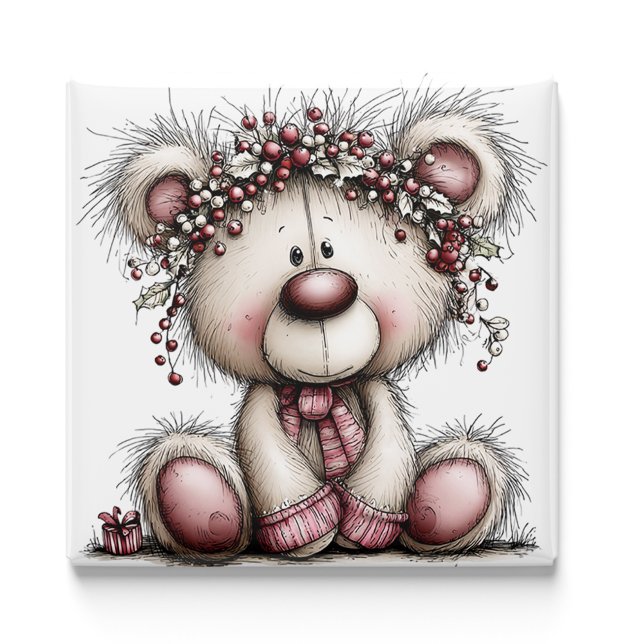 Íman Uva de Natal do Urso Rosa | ímã de Natal (Pink Bear Christmas Berries | Christmas Magnet by PiggyPrint Sticker. by PiggyPrint Sticker.)