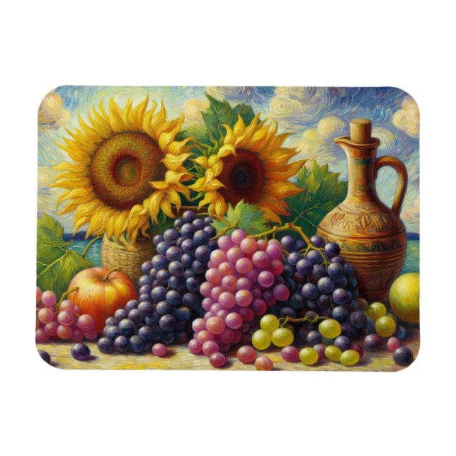 Íman Uvas e girassóis Pintura a óleo Flexível (Horizontal)