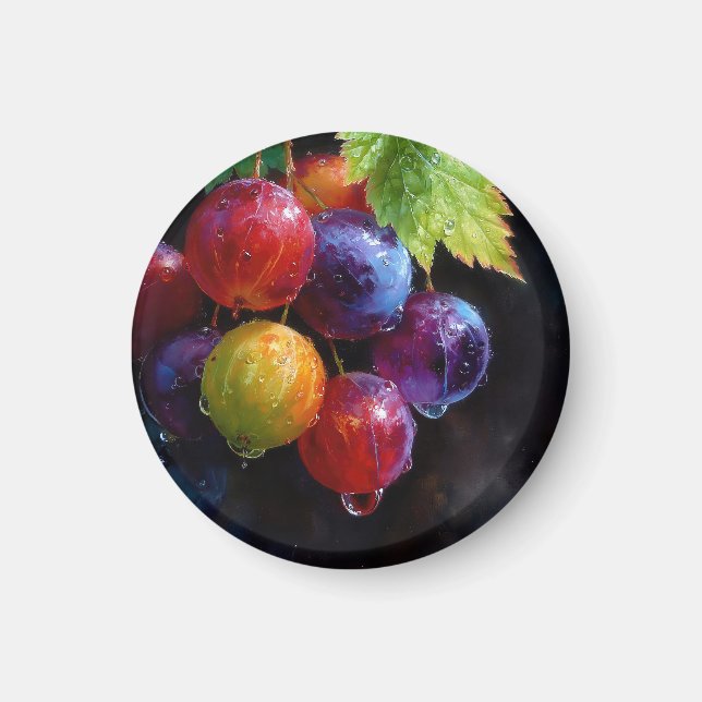 Íman Uvas Vibrantes em Aquarela e Gotículas de Orvalho (Frente)