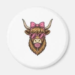 Íman Vaca Alta Cute com Óculos de Coração Rosa Vetor_1