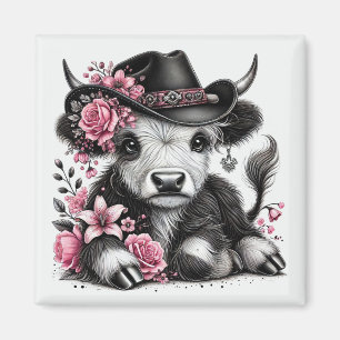 Íman Vaca das Terras Altas Com Chapéu Floral