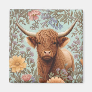Íman Vaca das Terras Altas Floral Pastel Inspirada em W