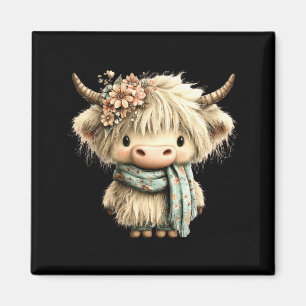 Íman Vaca das Terras Altas fofa floral boho animal de f