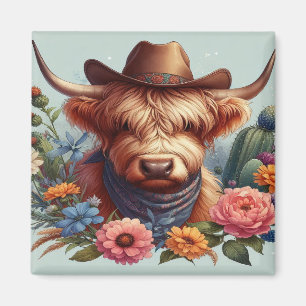 Íman Vaca das Terras Altas Usando Chapéu de Cowboy
