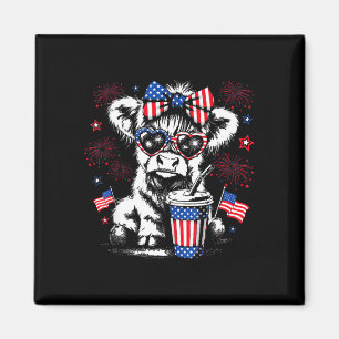 Íman Vaca das Terras Altas vintage 4 de julho bandeira