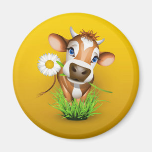 Íman Vaca de Jersey em grama sobre amarelo