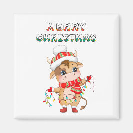 Íman Vaca de Natal bonita vestindo roupa de inverno