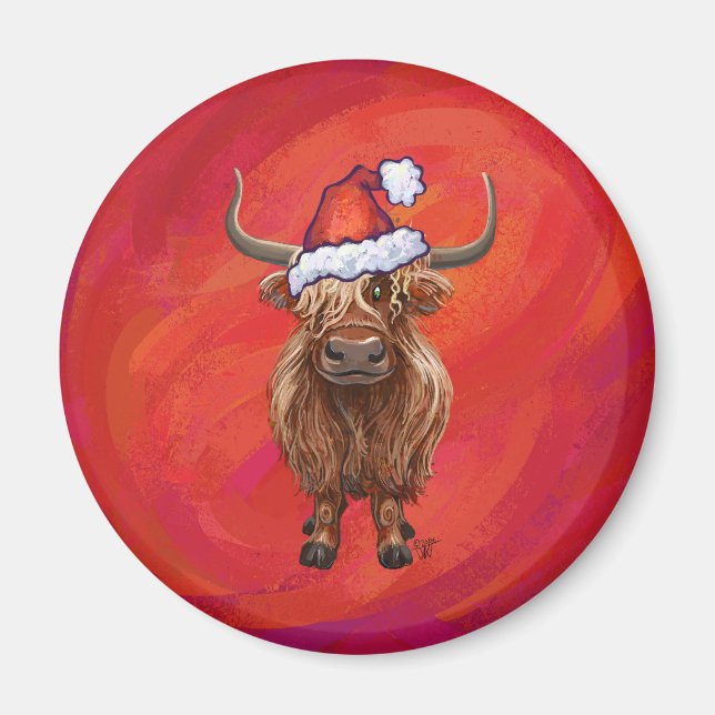 Íman Vaca do planalto em Santa Hat em Vermelho (Frente)