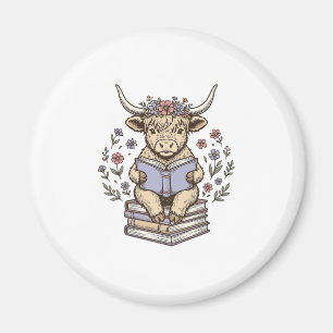 Íman Vaca Floral de Leitura Fofa Pilha de Livros Design