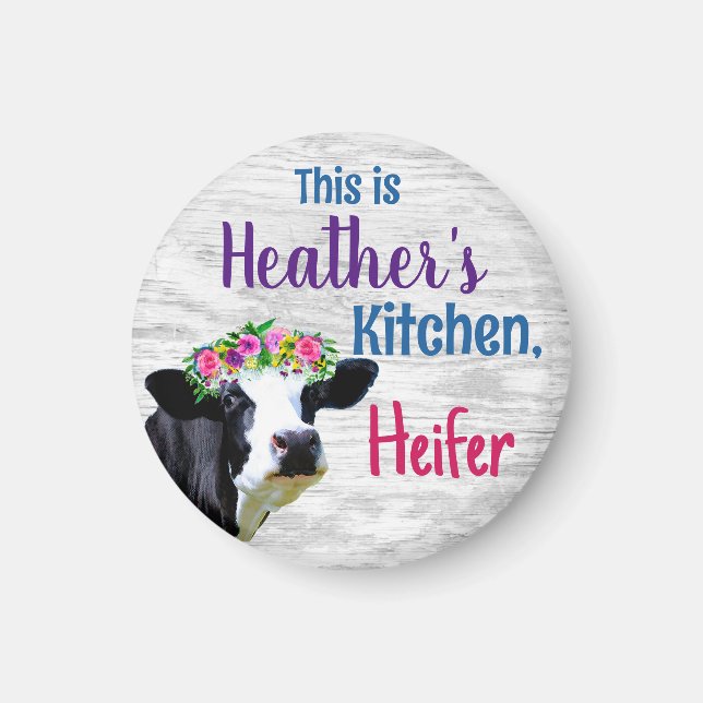 Íman Vaca Heifer de Cozinha Personalizada (Frente)