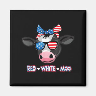 Íman Vaca Moo Vermelha Branca Patriótica Fazenda Animal